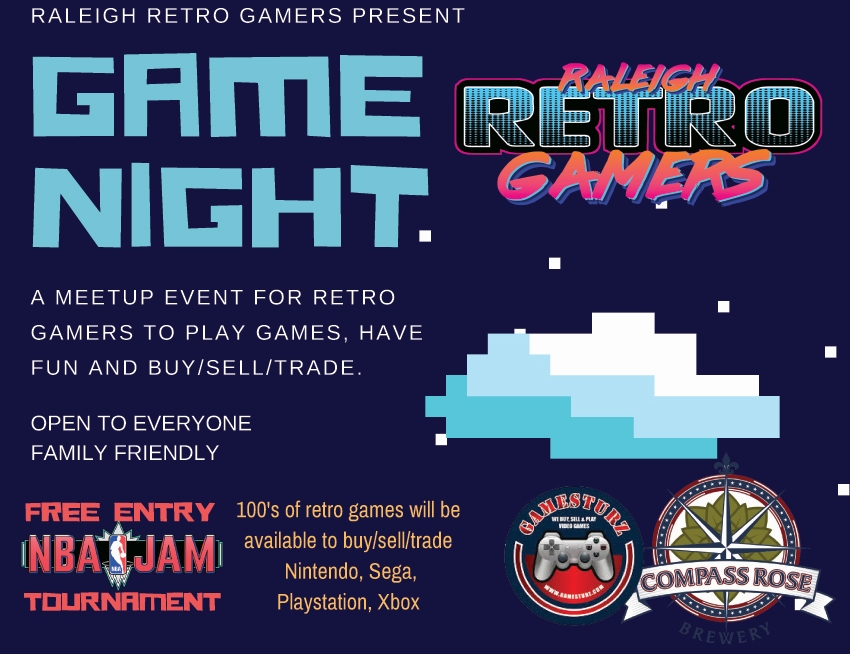 raleigh retro gamers, compass rose, brewery